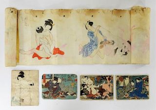 Japanese Shunga Erotic Art Scroll & Paper Painting