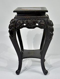 Japanese Black Lacquer Carved Wood Pedestal Table