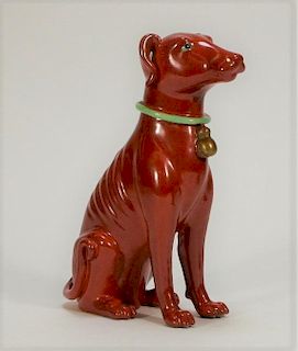 Chinese Porcelain Tomato Red Glaze Dog Figure