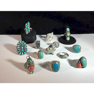 Navajo and Mexican Turquoise and Silver Rings