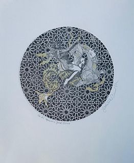 Guillaume Azoulay- Vintage etching on paper with hand laid gold leaf