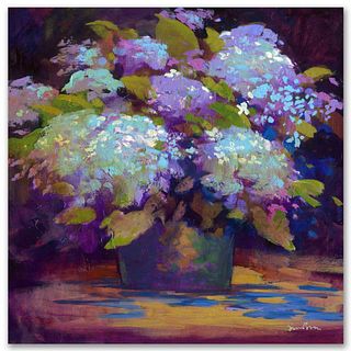 Hydrangea Limited Edition Giclee on Canvas by Simon Bull, Numbered and Signed. This piece comes Gallery Wrapped.