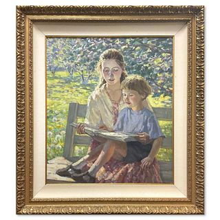 Marina Chulovich, "Children in the Garden" Framed Original Oil Painting on Canvas, Hand Signed with Letter of Authenticity.
