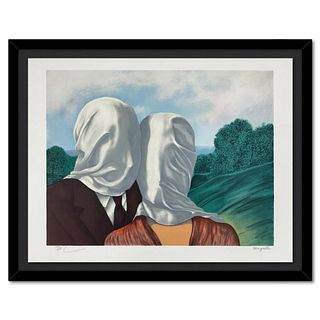Rene Magritte 1898-1967 (After), "Les Amants (The Lovers)" Framed Limited Edition Lithograph, Estate Signed and Numbered 122/275 with Certificate of A