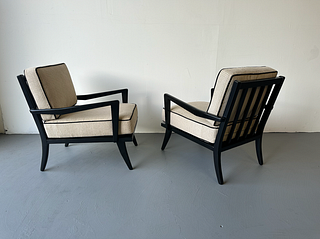 A Pair of Black Lacquer Arm Chairs, Carlo diCarli, 1950s
