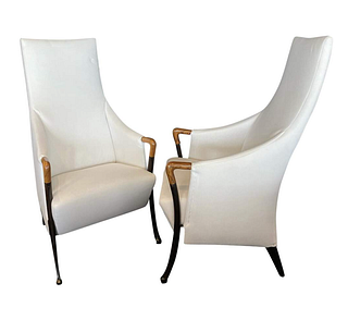 Pair of Italian Modern Walnut & Ebonized Club Chairs, Umberto Asnago for Giorgetti