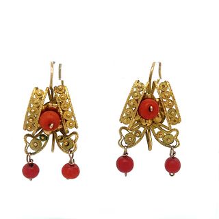 14k Victorian Oaxca Coral Earrings