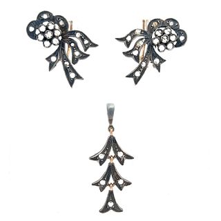 Victorian Silver Paste Earrings w Pendant