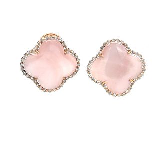 18k Rose Quartz Diamond Earrings