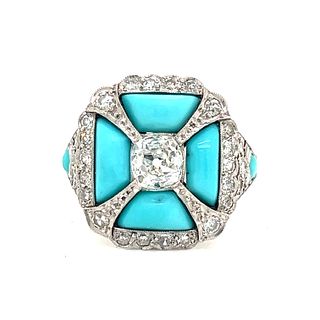 Platinum Turquoise Diamond Ring