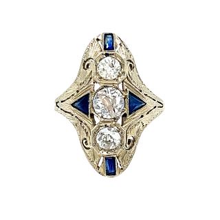 20k Art Deco Diamond Sapphire Ring