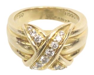 ESTATE TIFFANY & CO. 18KT YELLOW GOLD & DIAMOND SIGNATURE X RING