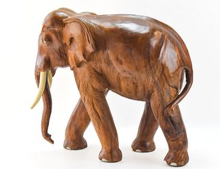 MID CENTURY CARVED WOODEN ELEPHANT