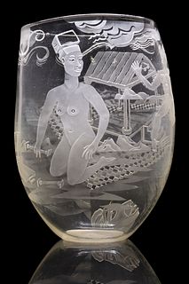PATRICK WADLEY (AUSTIN, TEXAS, 1950-1992) ETCHED GLASS VASE