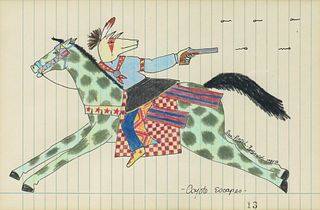 SUSI NAGODA-BERGQUIST (20TH C.) LEDGER STYLE DRAWING 'COYOTE ESCAPES'