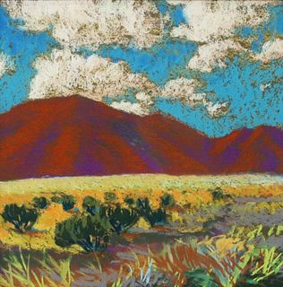 WILL KLEMM (TEXAS, B.1957) PASTEL RED MOUNTAINS, 8" X 8"