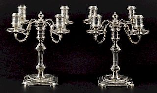 Pair of English silver candelabra, 1966, bearing the touch of James Robinson, 8 1/2'' h., 68.4 ozt.