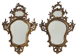 Pair of George II giltwood mirrors, mid 18th c., 47'' h.