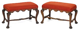 Pair of Continental Queen Anne beech and pine stools, ca. 1740. Provenance: Rentschler collection.