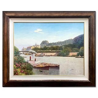 Law Kwok Keung, "Left Bank" Framed Original Oil Painting on Canvas, Hand Signed with Letter of Authenticity.
