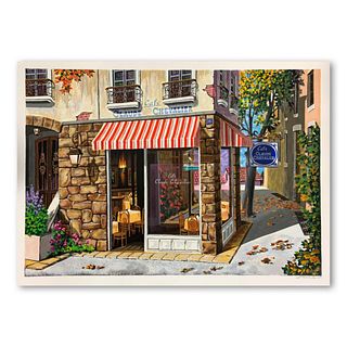 Arkady Ostritsky, "Cafe Claude Chevalier" Hand Signed Limited Edition Serigraph on Paper with Letter of Authenticity.