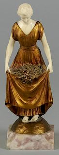 Joe Descomps (French 1869-1950), gilt bronze and ivory figure of a woman, 9'' h.