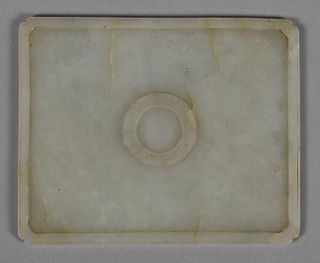 Chinese carved pale celadon jade tray, 5 3/4'' l., 7 1/8'' w.