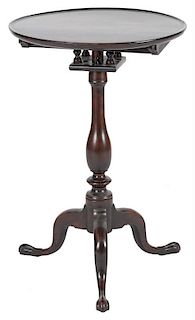 Pennsylvania Queen Anne walnut candlestand, ca. 1770, with a dish top, birdcage, and unusual trifi