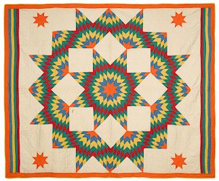 Pieced Lone Star quilt, early 20th c., 70'' x 87''. Exhibited: National Quilt Museum, Paducah, Kentu