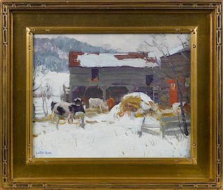 Harry Leith-Ross (American 1886-1973), oil on board titled A. Catskill Barn signed lower left an