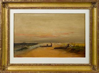 Alexander Stuart (American 1831-1898), oil on board coastal scene, signed lower left, 15'' x 24''.
