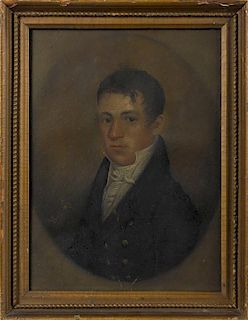 Oil on board portrait of a gentleman, ca. 1835, 14'' x 10''.