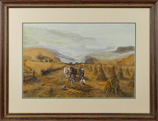 Frank F. English (American 1854-1922), watercolor and gouache harvest scene, signed lower left, 19