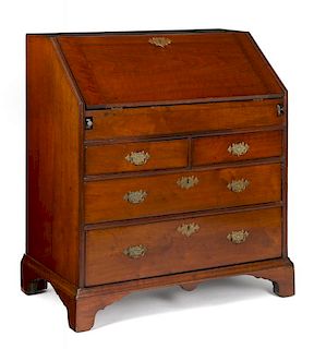 Pennsylvania Queen Anne walnut slant front desk, ca. 1760, 41'' h., 35 3/4'' w. Provenance: Rentschl
