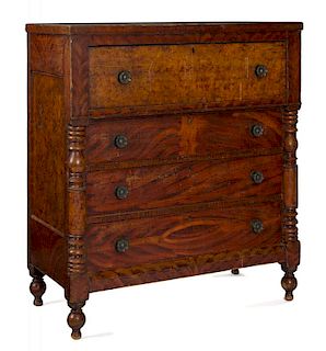 Pennsylvania painted poplar chest of drawers, ca. 1830, retaining its original red grain decorated