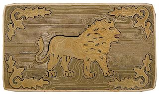 American hooked rug with lion, ca. 1900, 31'' x 55''.