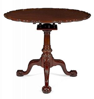 Kindel Winterthur Reproduction mahogany pie crust tea table, 28 1/4'' h., 34 1/4'' w.