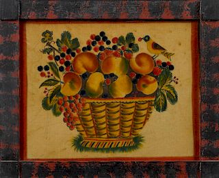 David Ellinger (American 1913-2003), oil on velvet theorem of a basket of fruit, initialed upper r