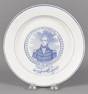 Blue Staffordshire plate, depicting General Harrison, Hero of the Thames, 8 1/4'' dia.
