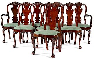 Set of eleven Kindel Winterthur Reproduction cherry dining chairs, including two armchairs.