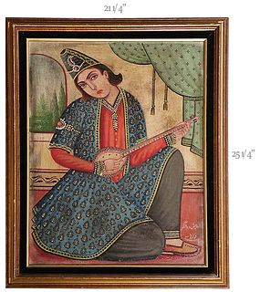 19th C. Persian Qajar Oil On Canvas Painting