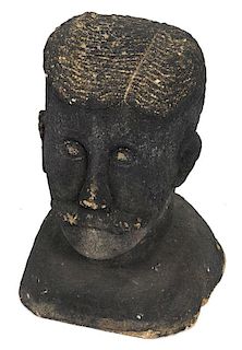 Pennsylvania carved stone boundary marker, 19th c., in the form of a gentleman's head, 17 1/2'' h.