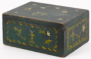 Central Pennsylvania painted poplar dresser box, 19th c., retaining its original floral decoration