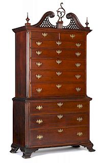 Connecticut Chippendale cherry chest on chest, ca. 1770, 88 1/2'' h., 43'' w. Provenance: Rentschler