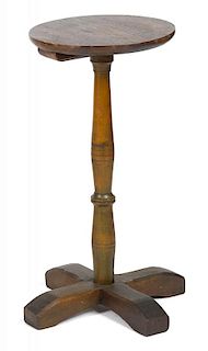 Mixed woods stretcher base candlestand, 18th/19th c., 25'' h., 12'' w. Provenance: Rentschler collec