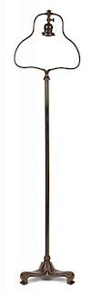 Handel patinated bronze harp floor lamp, with trefoil ribbon base, 56 1/2'' h.