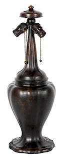 Handel patinated metal table lamp base, with three sockets, 23 1/4'' h.