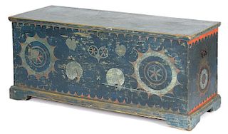 Painted pine blanket chest, early 19th c., probably New York, retaining a scrubbed surface with he