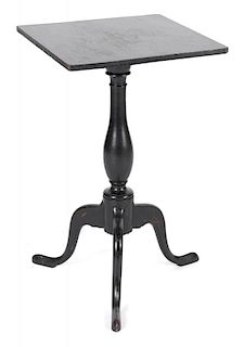 Painted cherry candlestand, 19th c., retaining an old black surface, 27'' h., 16'' w. Provenance: Re