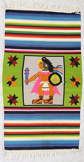 HAND-WOVEN FIGURAL BLANKET/RUG, MEXICO, 7'4.5" X 4'2"